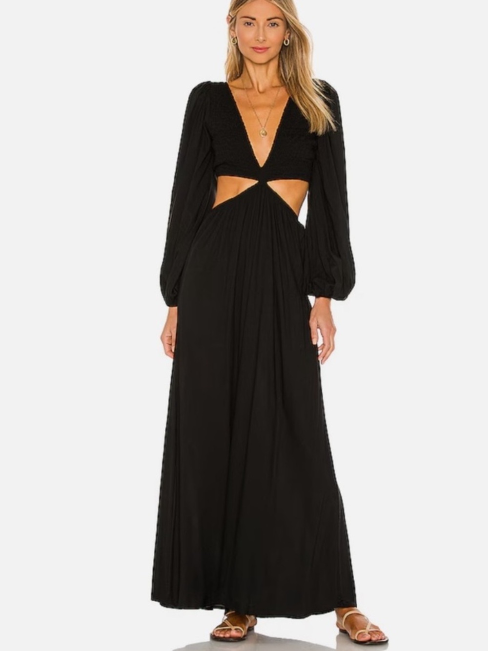 Indah Julie Solid Ruched Bodice Cutaway Maxi Dress Black Small $258 Revolve